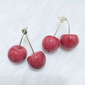 Women’s Fun Fruit Dangle Drop Earrings Cute 3D Pink Cherry Jewelry